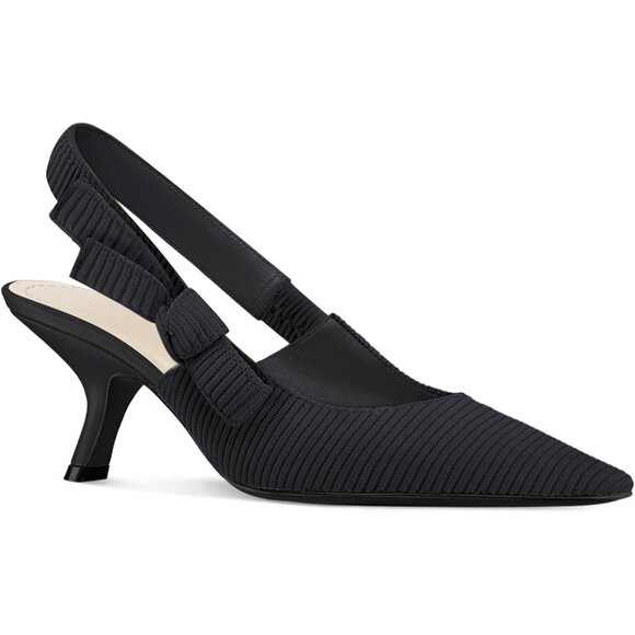 Women's Black Bowknot Knitted Slip On Slingback Kitten Heels Pointed Toe - Picture 1 of 5